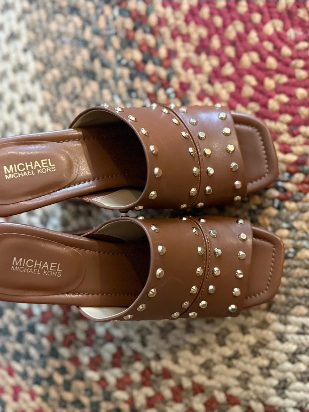 Platform Studded Slide Heels in Brown by Michael Kors